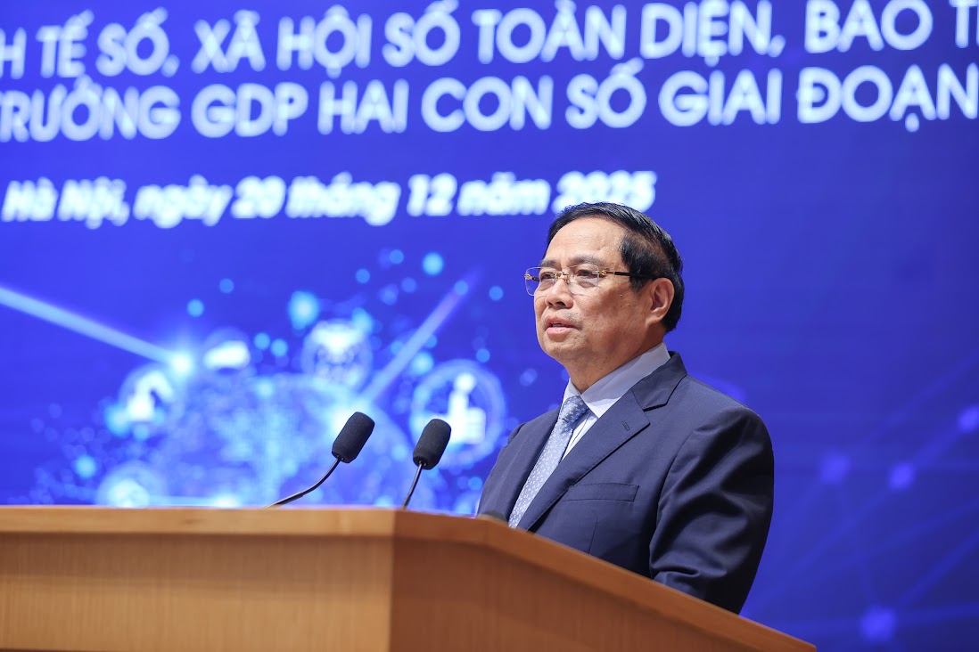 Thủ tướng Phạm Minh Chính phát biểu khai mạc Diễn đàn quốc gia về phát triển kinh tế số và xã hội số lần thứ 3 - Ảnh: VGP/Nhật Bắc.